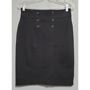 Denver Hayes Women's Black Mini Dressy Knee High Buttom Front Accent Skirt Small